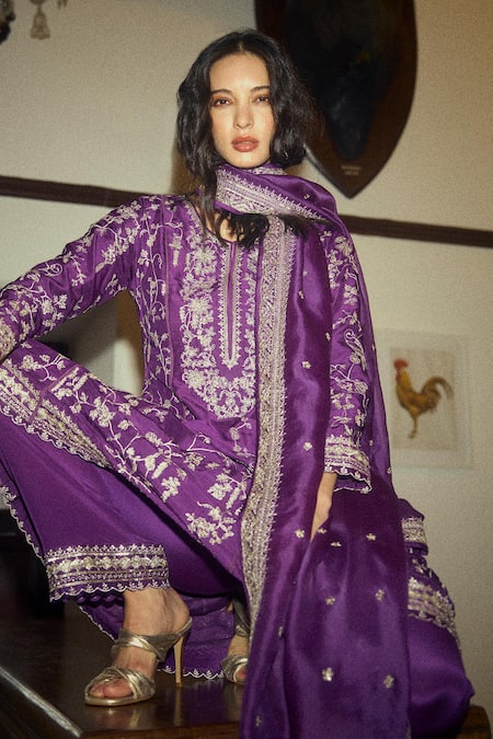 Anushree Reddy Parrot Dupion Silk Kurta Set 