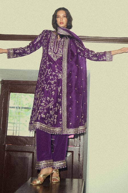 Anushree Reddy Parrot Dupion Silk Kurta Set 