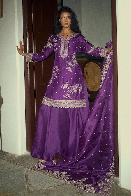 Anushree Reddy Floral Embroidered Kurta Sharara Set 