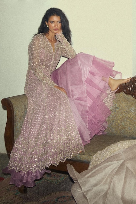 Anushree Reddy Embroidered Jacket Skirt Set 