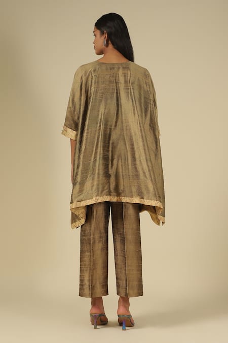 LATHA PUTTANNA Sequin Embroidered Raw Silk Kurta & Pant Set 