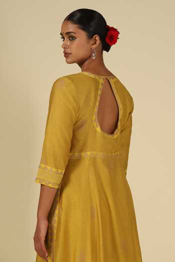 LATHA PUTTANNA_Gold , Cotton, Organza, Chanderi Embroidery Round Neck Kurta Set _at_Aza_Fashions