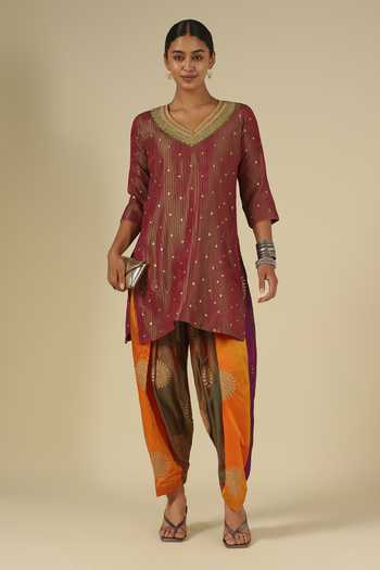 Buy LATHA PUTTANNA Maroon Silk, Organza Embroidery, Zari Hand Karnataka Kurta Set With Dupatta Buy_LATHA PUTTANNA_Maroon Silk, Organza Embroidery, Zari Hand Karnataka Kurta Set With Dupatta
