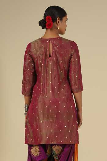 Shop LATHA PUTTANNA Maroon Silk, Organza Embroidery, Zari Hand Karnataka Kurta Set With Dupatta Shop_LATHA PUTTANNA_Maroon Silk, Organza Embroidery, Zari Hand Karnataka Kurta Set With Dupatta