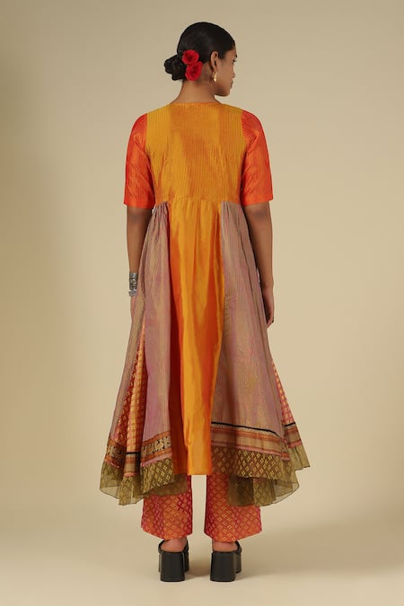 LATHA PUTTANNA Block Print Karnataka Silk Kurta & Pant Set 