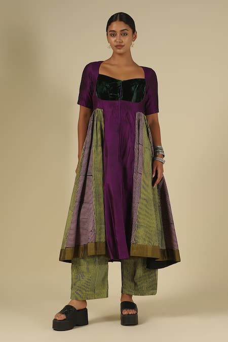 LATHA PUTTANNA Block Print Karnataka Silk Kurta & Pant Set 