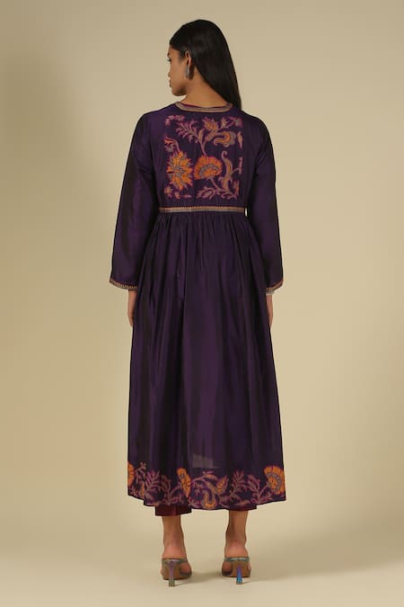 LATHA PUTTANNA Silk Thread Embroidered Jacket Pant Set 