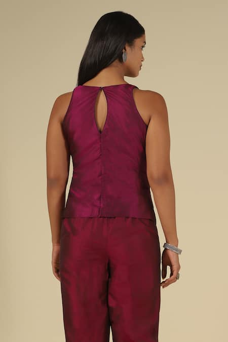 Buy LATHA PUTTANNA Gold Silk, Cotton Embroidery Open , Scoop Thread Jacket Pant Set Buy_LATHA PUTTANNA_Gold Silk, Cotton Embroidery Open , Scoop Thread Jacket Pant Set