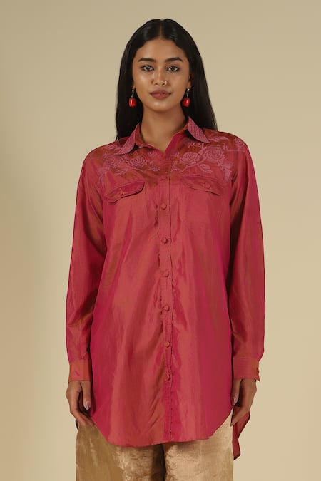 LATHA PUTTANNA Karnataka Silk Embroidered Shirt Tunic 