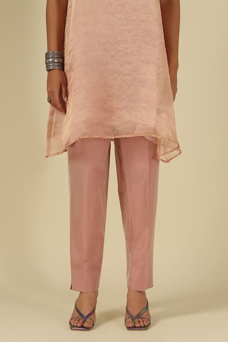 Shop LATHA PUTTANNA Pink Organza, Tissue, Silk, Cotton Beads Split V-neck Embellishment Kurta Set Online at Aza Fashions Shop_LATHA PUTTANNA_Pink Organza, Tissue, Silk, Cotton Beads Split V-neck Embellishment Kurta Set _Online_at_Aza_Fashions