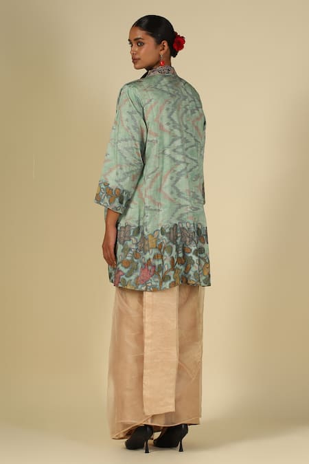 LATHA PUTTANNA Hand Painted Ikat Raw Silk Jacket 