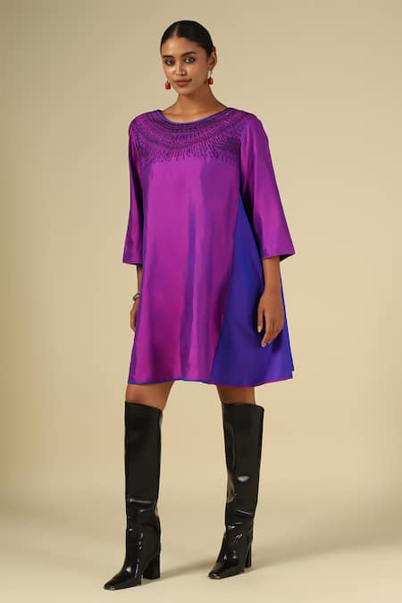 LATHA PUTTANNA Silk Thread Embroidered Dress 