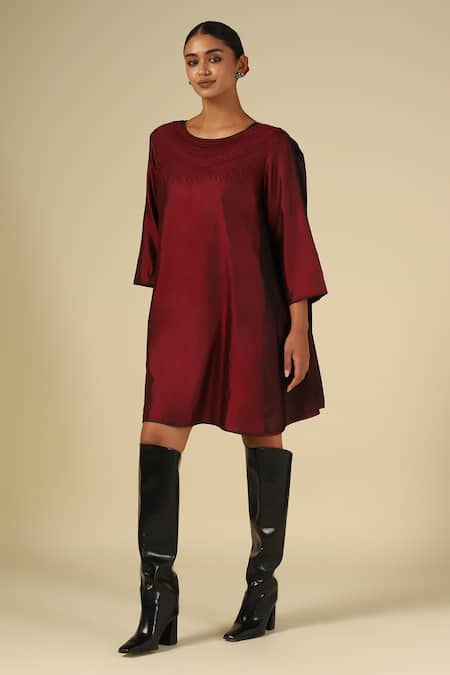 LATHA PUTTANNA Silk Thread Embroidered Dress 