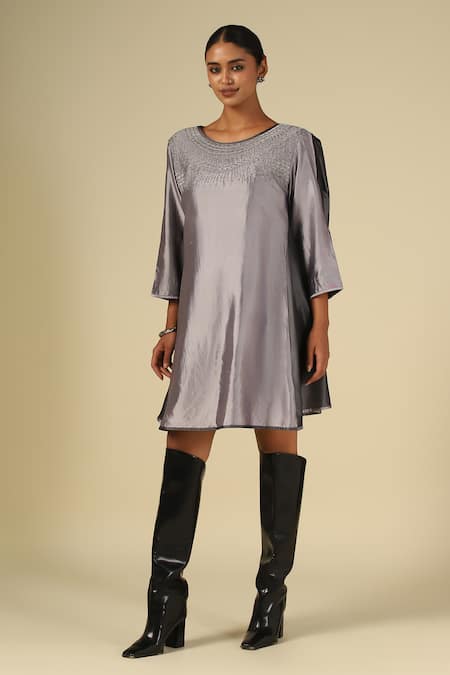 LATHA PUTTANNA Silk Thread Embroidered Dress 