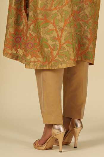 Latha Puttanna Gold Silk, Cotton Embroidery Split V-neck, Yes Karnataka Kurta And Trouser Set Online at Aza Fashions Latha Puttanna_Gold Silk, Cotton Embroidery Split V-neck, Yes Karnataka Kurta And Trouser Set _Online_at_Aza_Fashions