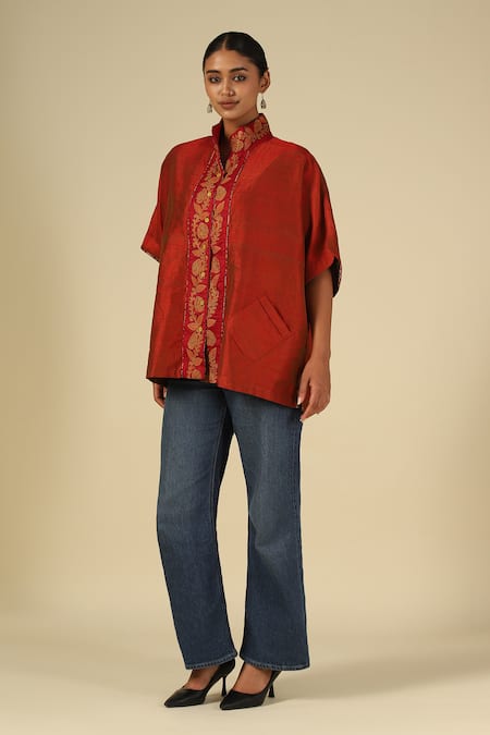 LATHA PUTTANNA Raw Silk Embroidered Top 