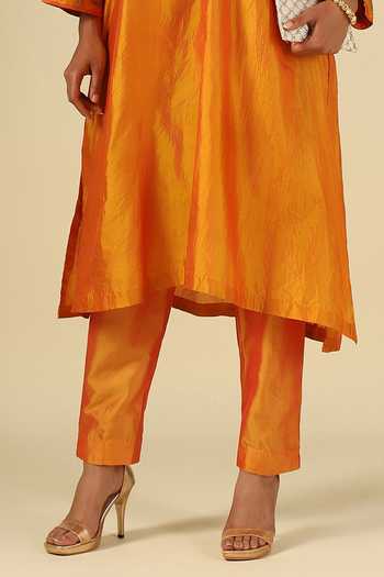 LATHA PUTTANNA Orange Silk Embroidery Round Neck, Yes Yoke Kurta Set Online at Aza Fashions LATHA PUTTANNA_Orange Silk Embroidery Round Neck, Yes Yoke Kurta Set _Online_at_Aza_Fashions
