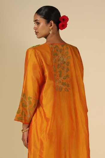 Buy LATHA PUTTANNA Orange Silk Embroidery Round Neck, Yes Yoke Kurta Set Online at Aza Fashions Buy_LATHA PUTTANNA_Orange Silk Embroidery Round Neck, Yes Yoke Kurta Set _Online_at_Aza_Fashions
