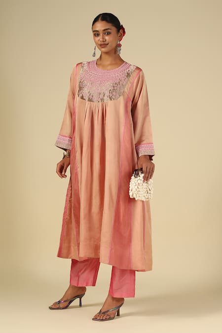 LATHA PUTTANNA Satin Silk Kurta & Pant Set 