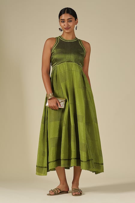 LATHA PUTTANNA Silk Thread Embroidered Dress 