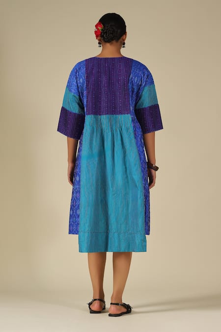 LATHA PUTTANNA Ikat Panelled Silk Dress 