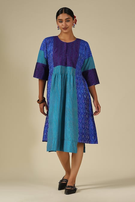 LATHA PUTTANNA Ikat Panelled Silk Dress 