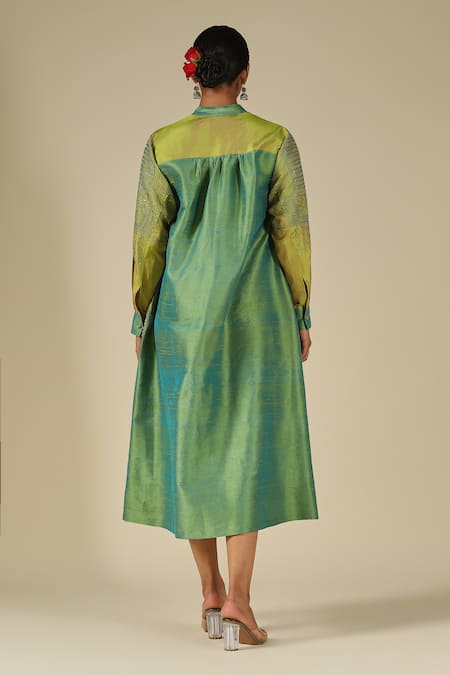 LATHA PUTTANNA Thread Embroidered Raw Silk Dress 