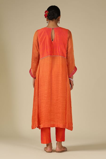 LATHA PUTTANNA Raw Silk Hand Embroidered Kurta & Pant Set 