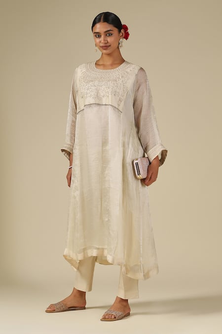LATHA PUTTANNA Silk Thread Embroidered Kurta Set 