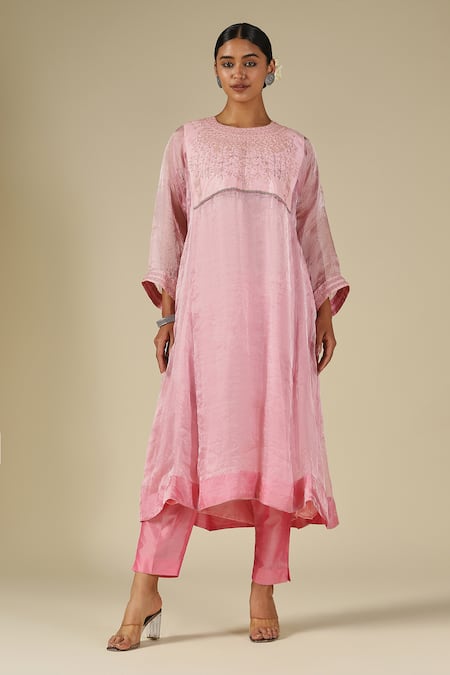 LATHA PUTTANNA Silk Thread Embroidered Kurta Set 