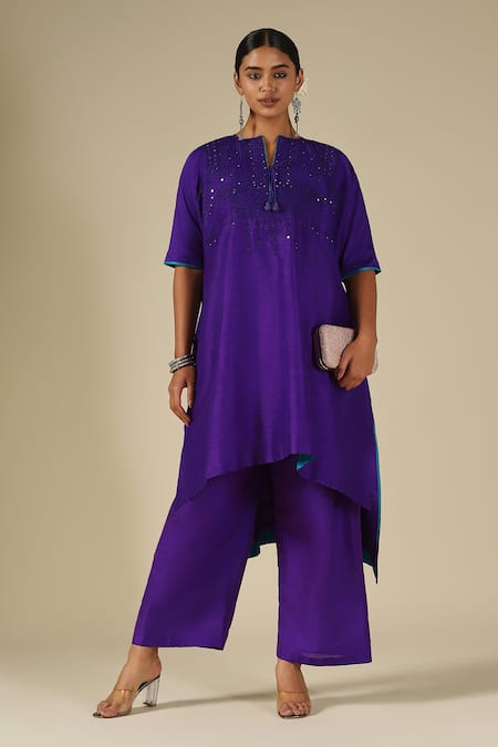 LATHA PUTTANNA Silk Thread Embroidered Kurta & Pant Set 