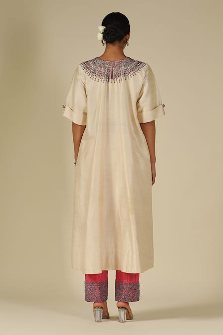 LATHA PUTTANNA Raw Silk Asymmetric Kurta & Pant Set 