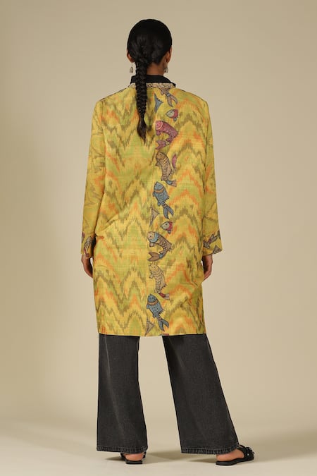 LATHA PUTTANNA Hand Painted Kalamkari Ikat Raw Silk Jacket 