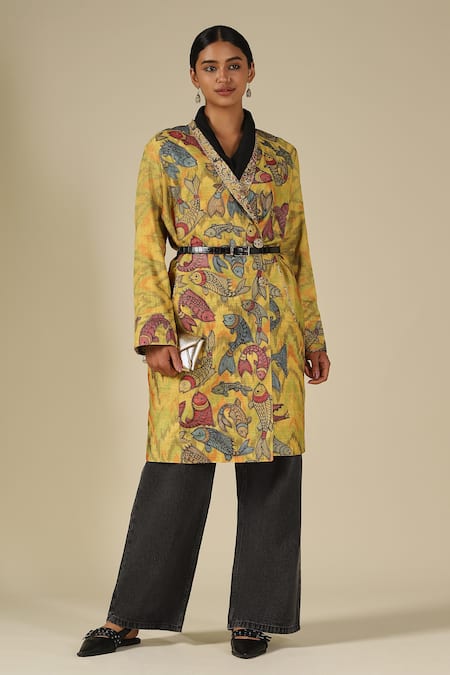 LATHA PUTTANNA Hand Painted Kalamkari Ikat Raw Silk Jacket 