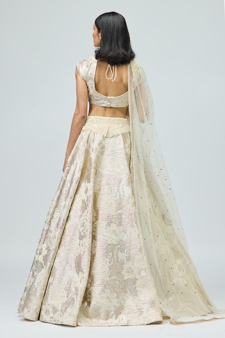 Varun Bahl Pearl Embellished Silk Brocade Lehenga Set 
