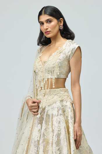 Varun Bahl Ivory Silk, Brocade Embroidery, Pearls Sweetheart Dori Embellished Lehenga Set at Aza Fashions Varun Bahl_Ivory Silk, Brocade Embroidery, Pearls Sweetheart Dori Embellished Lehenga Set _at_Aza_Fashions