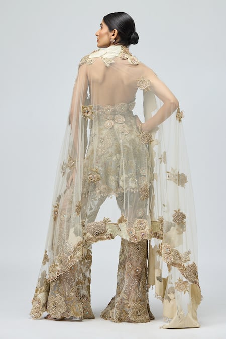 Varun Bahl 3D Floral Embroidered Kurta Sharara Set 