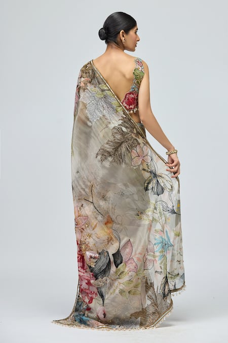 Varun Bahl Floral Print Saree With Blouse 
