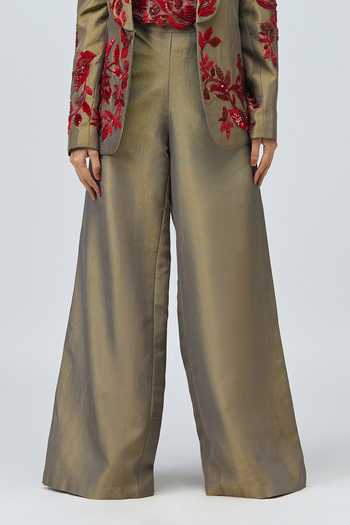 Varun Bahl_Green Satin, Viscose, Lurex Embroidery, Sequins, Stones Jacket Pant Set _at_Aza_Fashions