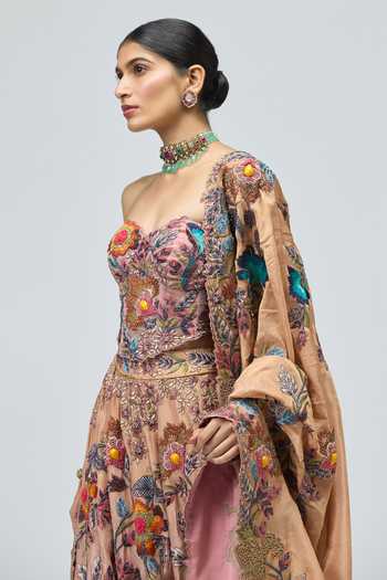 Buy_Varun Bahl_Pink Viscose Embroidery Sweetheart Neck Tissue Lehenga Set _Online_at_Aza_Fashions