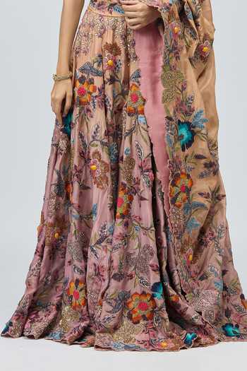 Shop_Varun Bahl_Pink Viscose Embroidery Sweetheart Neck Tissue Lehenga Set _Online_at_Aza_Fashions