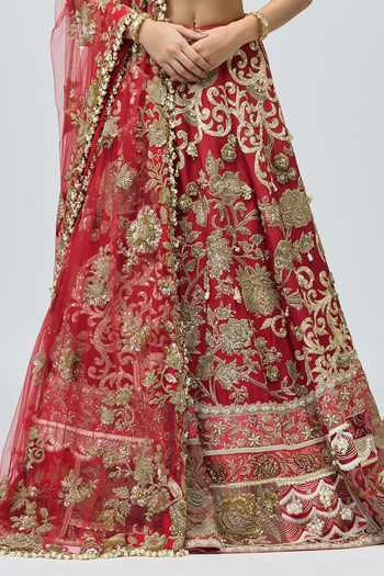 Varun Bahl Red Silk, Net Sequins, Beads, Pearls, Zari Raw Embroidered Bridal Lehenga Set at Aza Fashions Varun Bahl_Red Silk, Net Sequins, Beads, Pearls, Zari Raw Embroidered Bridal Lehenga Set _at_Aza_Fashions