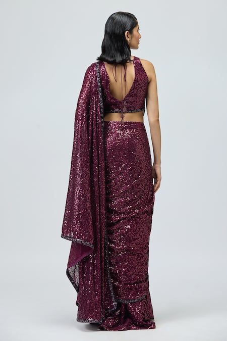 Varun Bahl Sequin Work Pre-Draped Saree With Blouse 