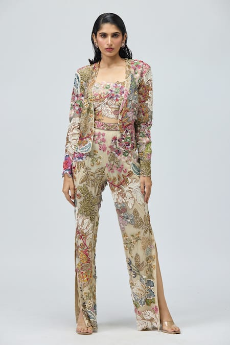 Varun Bahl Floral Embroidered Jacket Set 