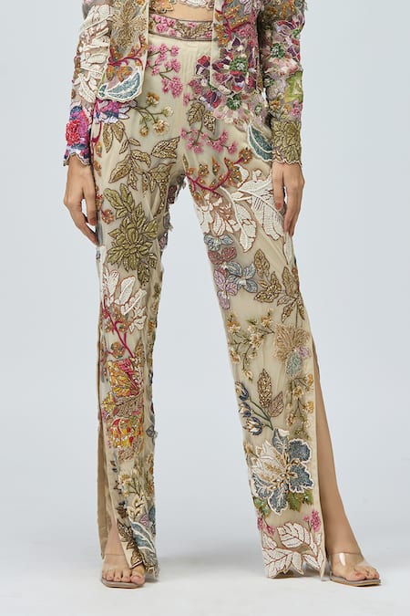 Buy Varun Bahl Ivory Net Embroidery, Zari Open , Bandeau Floral Jacket Set Online at Aza Fashions Buy_Varun Bahl_Ivory Net Embroidery, Zari Open , Bandeau Floral Jacket Set _Online_at_Aza_Fashions