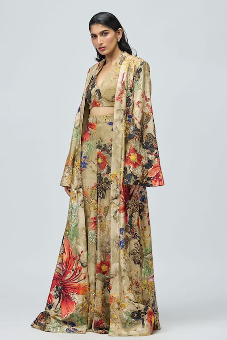 Varun Bahl Floral Print Cape Trouser Set 