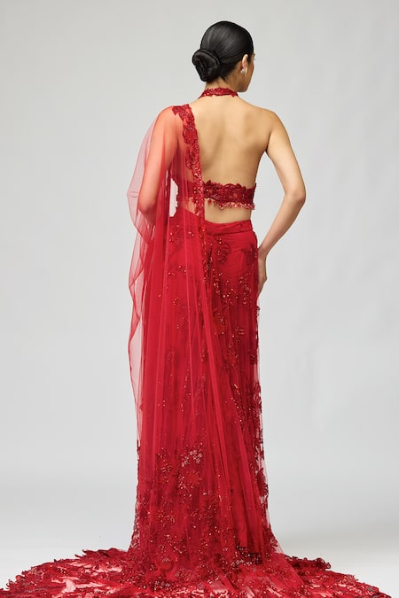 Varun Bahl Sequin Work Pre-Draped Saree With Blouse 