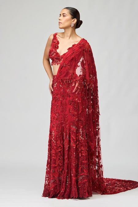 Varun Bahl Stone Embroidered Pre-Draped Saree With Blouse 