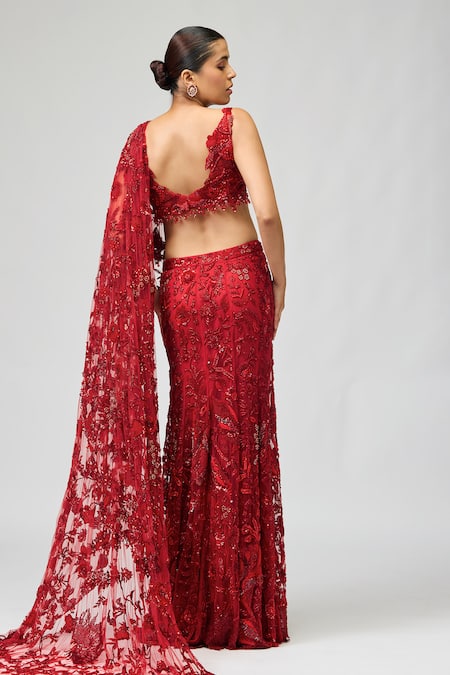 Varun Bahl Stone Embroidered Pre-Draped Saree With Blouse 