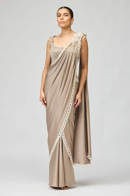 Varun Bahl Bead Embellished Pre-Draped Saree With Blouse 